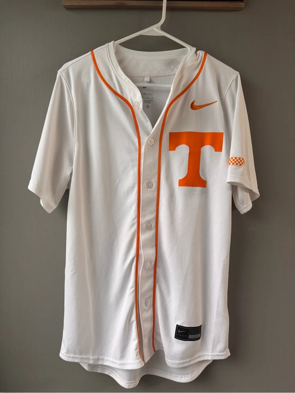 Nike Men’s White & Orange Baseball Jersey with Power T Logo, VOLS